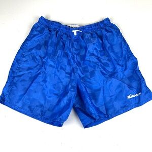 Mikasa Vintage 90's Soccer Volleyball Shorts Check Blue Nylon Glanz Men's Sz XL